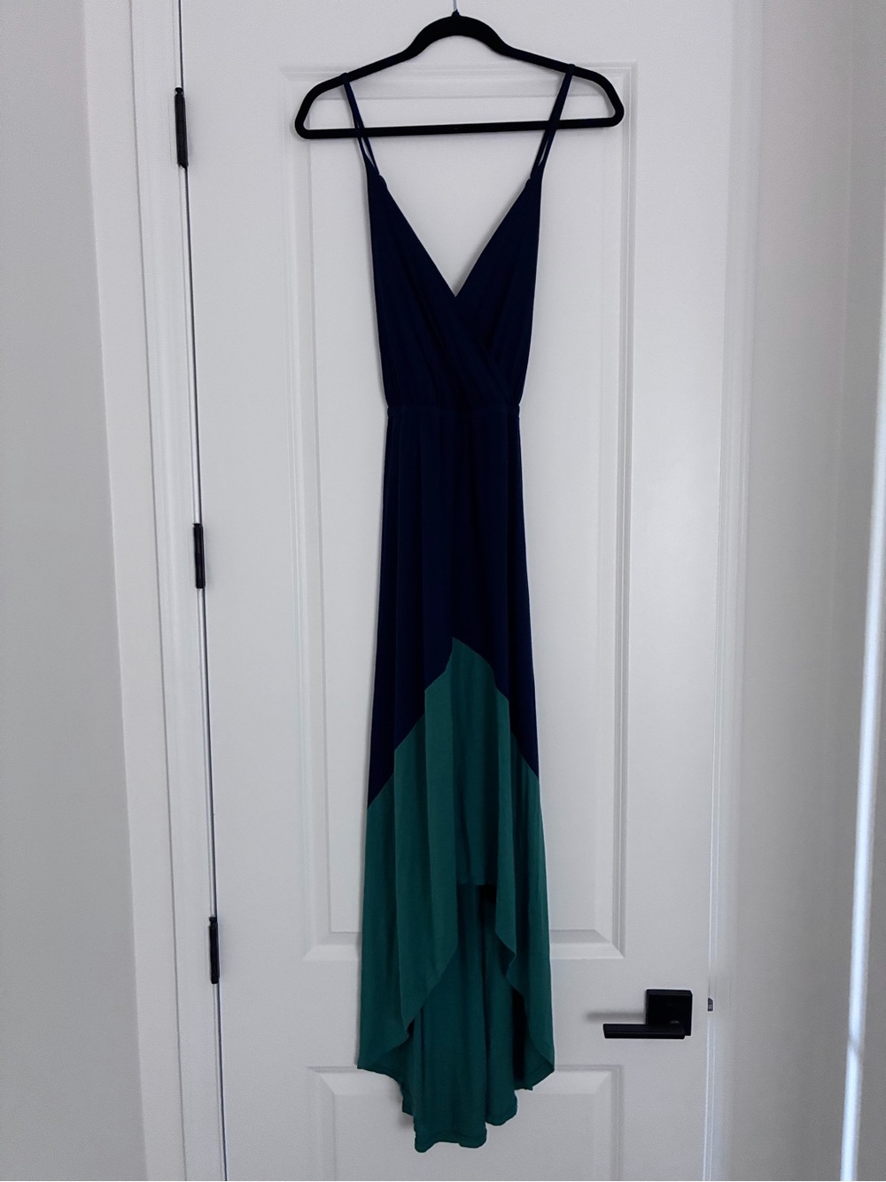Michael Stars Navy and Teal V-Neck High-Low Maxi Dress